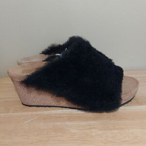 Birkenstock Papillio Namica Teddy Shearling Wedges Mules Black Women's Size 9